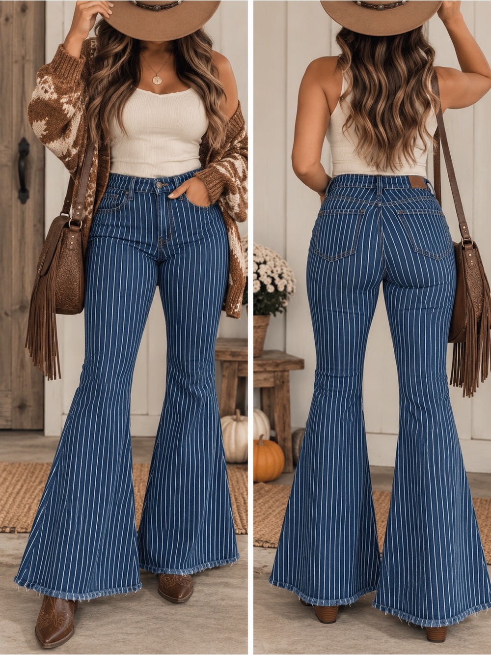 Flare Jeans Judy Blue Navy Blue with White Pinstripe